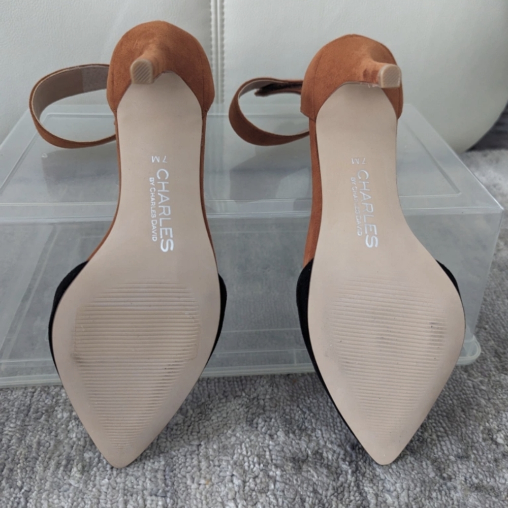 Charles David Heels Women's Size 7M Pointy Stiletto Heels Ankle Strap Two-Tone - Picture 3 of 5